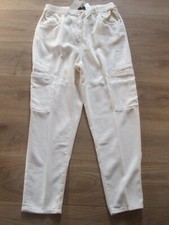 NEXT size 14 R Cream Cargo Denim Trousers Jeans Brand NEW with Tags