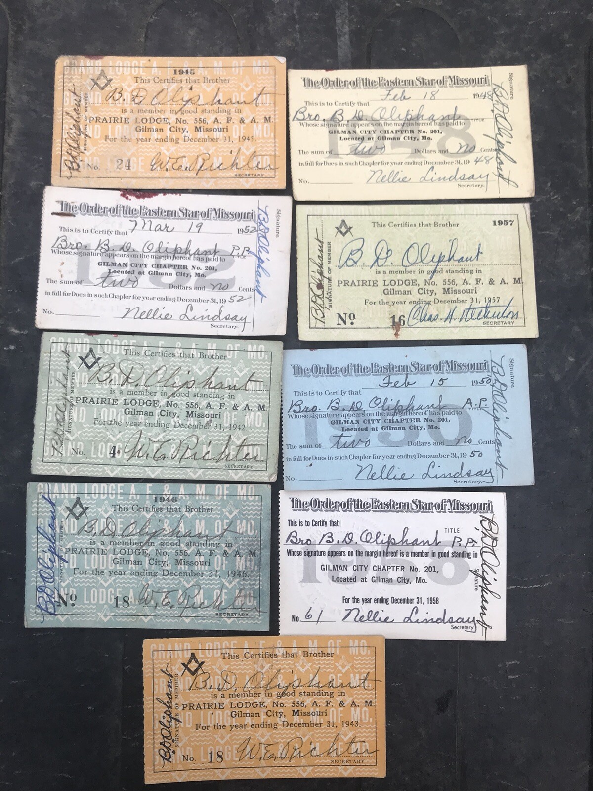 Lot of 9 GILMAN CITY, MO Missouri Order of The Eastern Star Masonic