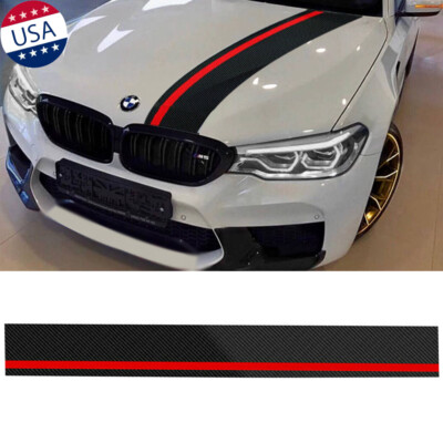 5D Glossy Carbon Fiber Front Hood Red Line Racing Stripe Decal Sticker For BMW