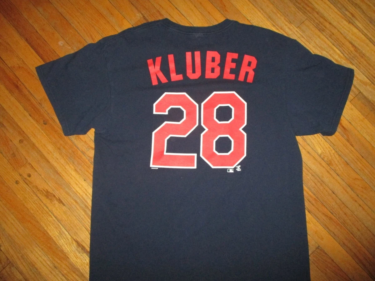 COREY KLUBER CLEVELAND INDIANS 28 JERSEY T SHIRT Tribe Baseball Blue Adult  SM/MD