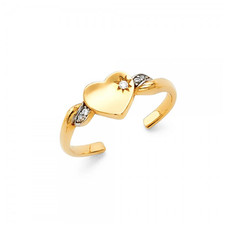 14K Solid Yellow White Gold CZ Heart Toe Ring