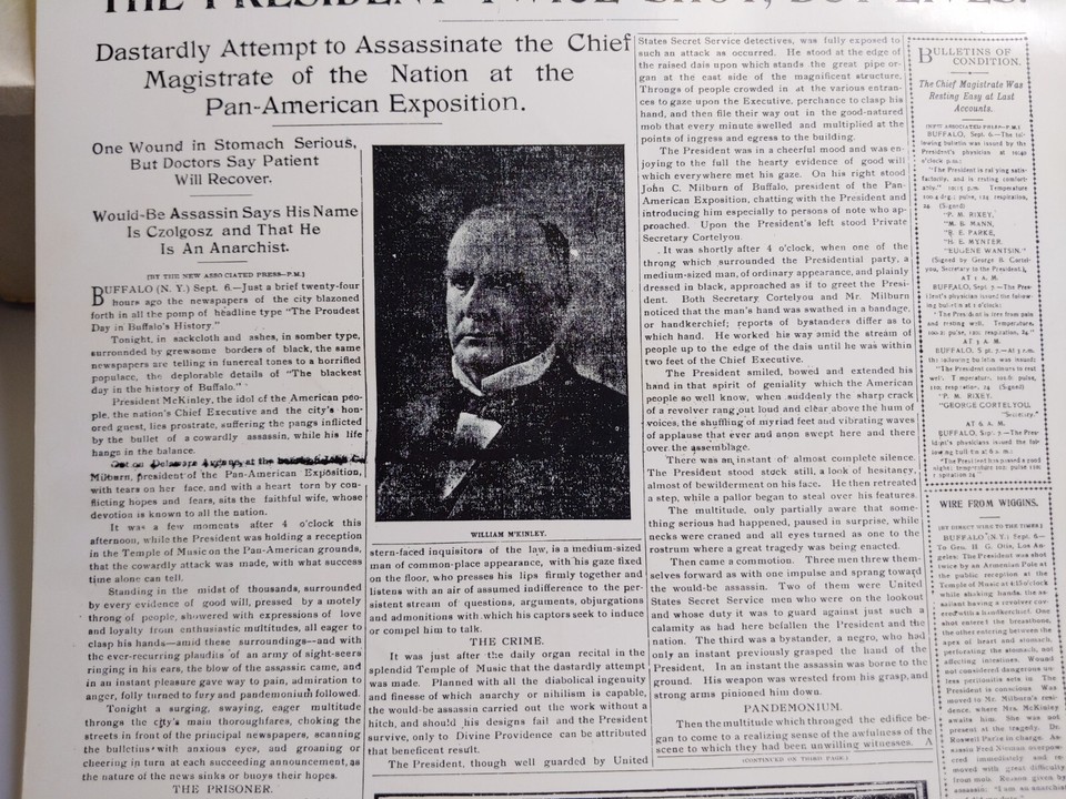 1901 14 LA Times Newspaper Print President McKinley Assassination 1901 14 la times newspaper print president mckinley assassination