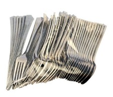 144 * RESUABLE  Silver Plastic Cutlery Metal Look Metallic (144 Pieces In Total)