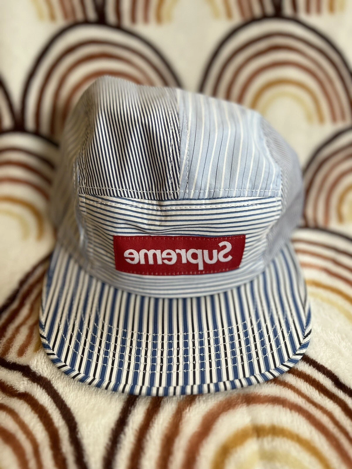 Chapeau casquette rayée Supreme Comme Des Garçon CDG Camp 5 panneaux boîte rouge logo authentique