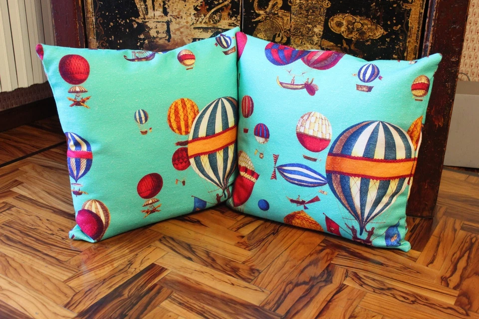 2 fodere cuscino con tessuto pesante canvas Mongolfiere turchese Fornasetti - Immagine 2 di 4