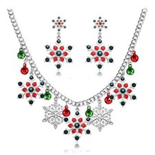 Christmas Necklace Colorful Sparkly Rhinestone Pearl Colorful Snowflake