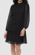 Tommy Hilfiger Women's Black Glitter Dot Chiffon Fit & Flare Dress Size 16