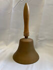 Vtg Brass Bell Handbell School Dinner Farm Wood Handle Signal Alert Clacker