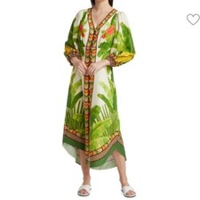 FARM RIO Fresh Forest Linen-Blend Midi-Dress, size medium