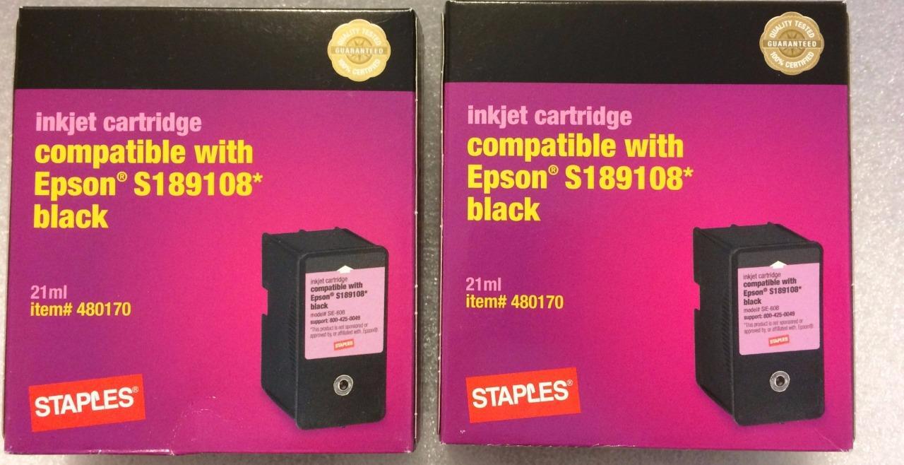 Staples Brand 2 Black Inkjet Printer Cartridges New Compatible Epson NEW