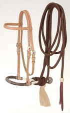 Western Browband Headstall - Bosal - Mecate Set - Light Oil - Horse