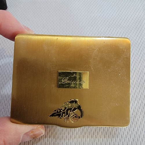 Vtg Womens Compact Wadsworth w black box 1940s 50s ornate thistle gold tone - Picture 4 of 10