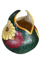 Hand Painted Florals On Large Gourd Signed M Sapien 2016 Floral Folk Art Decor