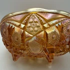 Vintage Amber Carnival Glass Footed Bowl Iridescent Starburst  7” Pressed Glass