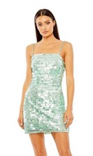 NWT Mac Duggal 10033 Mint Green Paillette Mini Dress Medium Bachelorette Sparkle