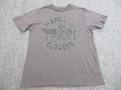 Marc Ecko Shirt Mens XL Gray Graphic Cut & Sew Skull Wings Tattoo Style Tee