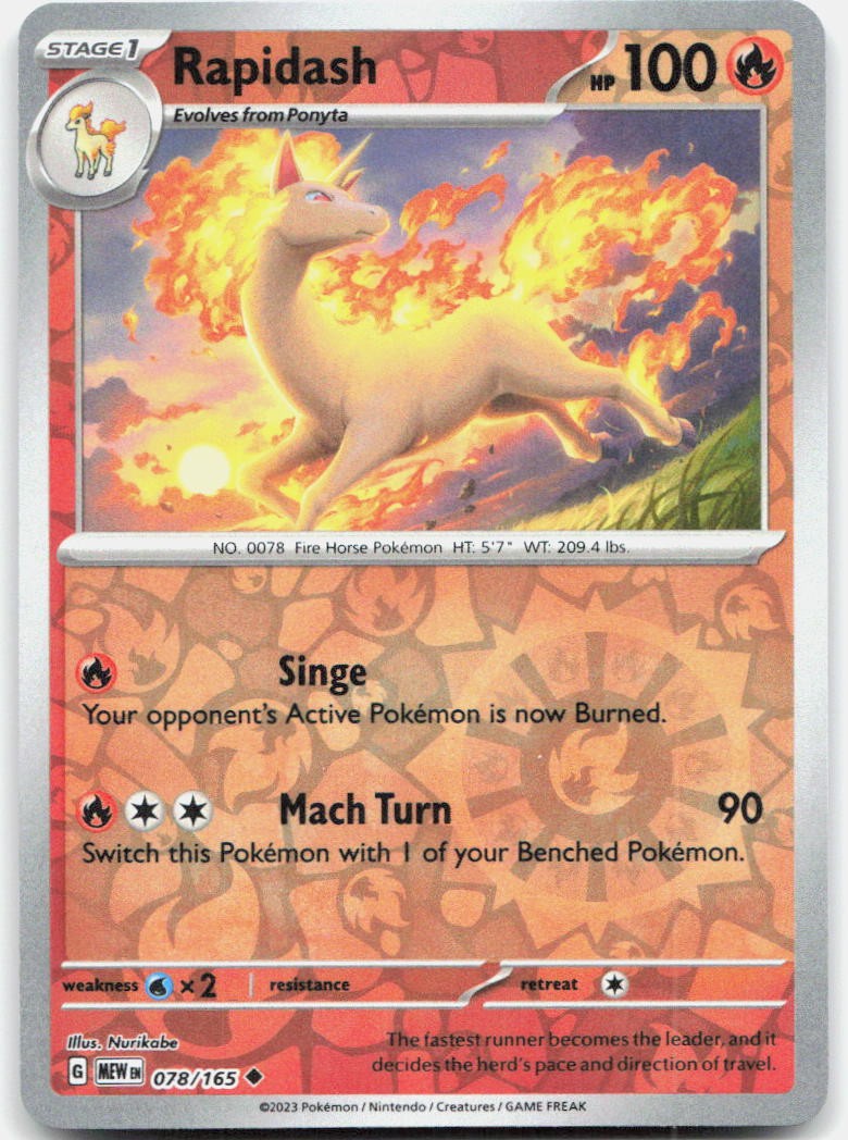Rapidash 078/165 Uncommon 151 Pokemon Reverse Holo Near Mint