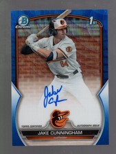 2023 Jake Cunningham Bowman Chrome Draft Auto Blue Wave Refractor 91/150 Orioles