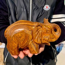 2.96LB Natural Tiger Eye Stone Crystal Carving Elephant Quartz Healing Décor