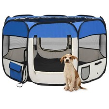 Foldable Dog Playpen with Carrying Bag Blue Lightweight 43.3" x 43.3" x 22.8"