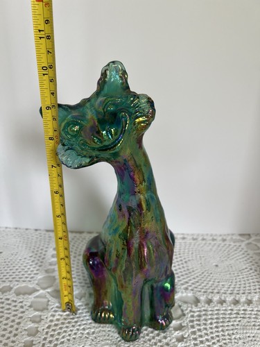 🧡 Vintage Fenton Iridescent Green Winking Alley Cat Glass Figurine 11" 🐾 - Picture 12 of 12