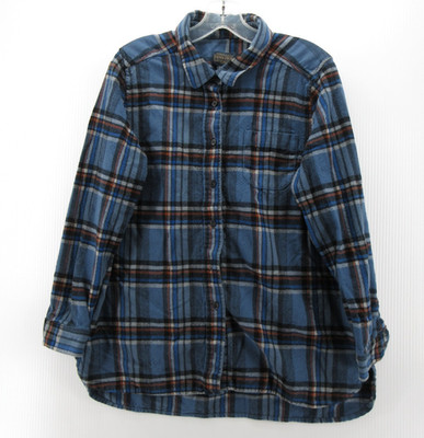 Pendleton Top Women XL Blue Virgin Wool Flannel Shirt Button Up Plaid Heritage *