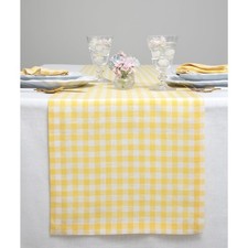 Linen Gingham Table Runner 120 Inches Long - 100 Pure Linen Marigold Yellow ...