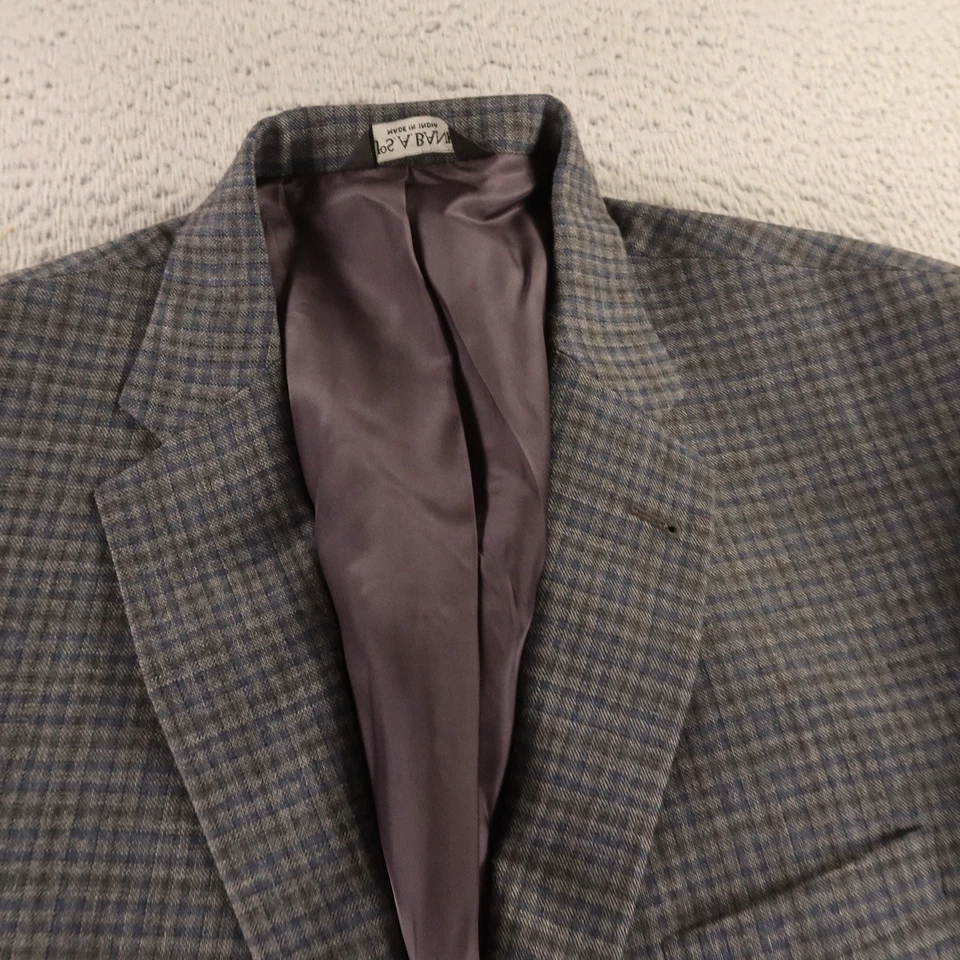Jos A Bank Jacket 2XL 2XLT 50L Blue Gray Check Big & Tall Plaid 100% Wool Blazer - Image 2 of 4