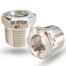 1/2" NPT Male to 1/4" Female Hex Bushing 1/2 inch x 1/4 inch, 304ss 
