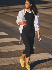 Athleta M MEDIUM Signature Rib Maxi Tank Dress, Black White Padded Shelf Bra NWT