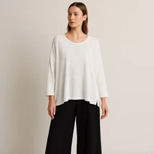 PLANET by Lauren G Perforated Microfiber Oversized Pullover White OS Lagenlook