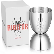 Bibitor Cocktail Jigger, 1oz 2oz, Dual-Sided, Stainless Steel, Bar Tool