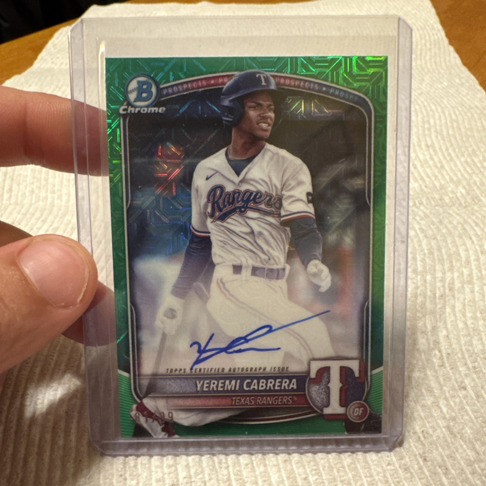 2025 Topps Bowman Mega Baseball Yeremi Cabrera Green Mojo Refractor Auto 81/99