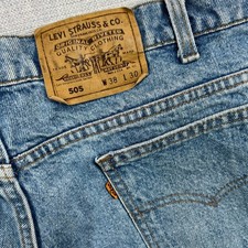 VTG Levis 505 Orange Tab Jeans Men 38x30 fit 36x30 USA Light Wash Denim Retro