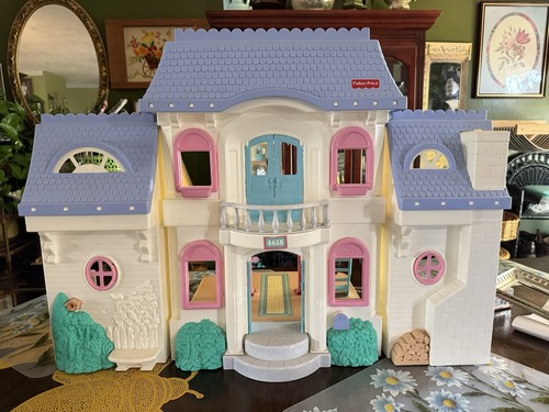 Rara casa delle bambole vintage 1997 Fisher Price Loving Family Grand 4618 tetto blu - Foto 2 di 23