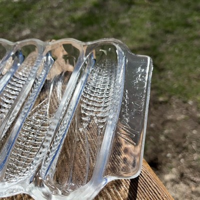 MIRACLE MAIZE INDIANA GLASS CORNBREAD CLEAR 12'' BAKING DISH MOLD TRAY MCM EUC