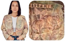 Vtg Painted Artsy Southwest Native Buffalo Short Cropped Blazer Jacket USA