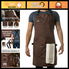 BBQ Chef Apron with Bottle Opener Hand Towel - 10oz Cotton Canvas, Cross Back