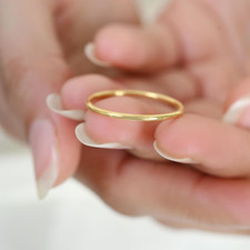 Dainty 1mm Solid Gold Wedding Band - Minimalist Stacking Ring for Women