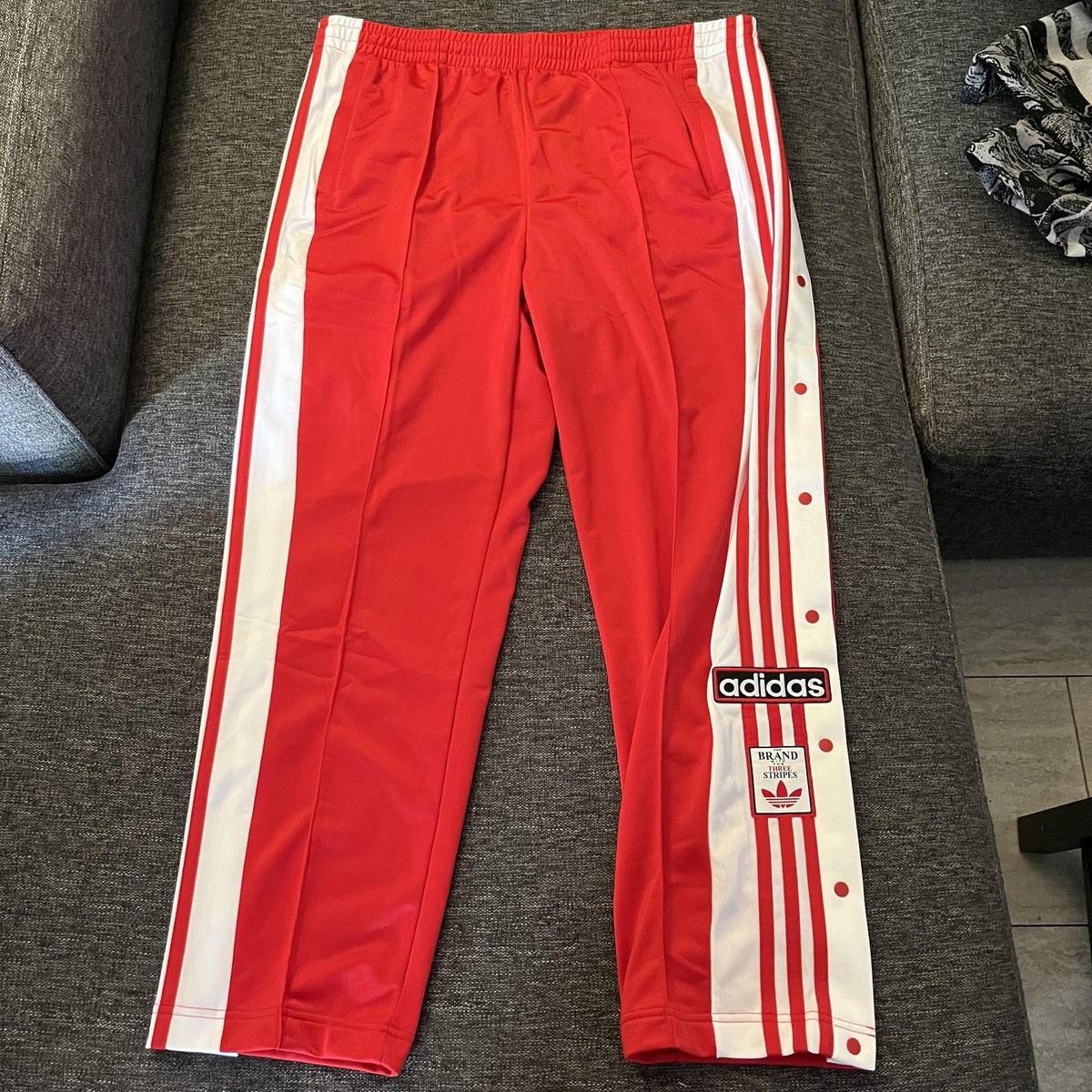 Adidas Pants Womens 1X Red Adibreak Snap Button Track 3-Stripes 
