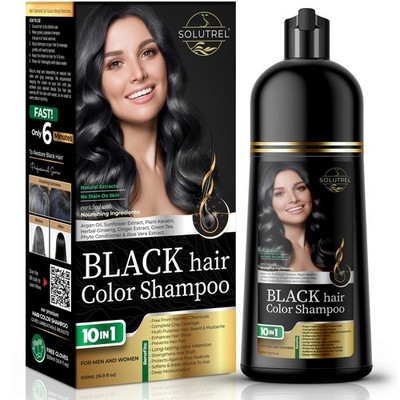 Black Hair Dye Shampoo   Instantly Covers Gray Hair in Minutes   10-in-1 Herb...