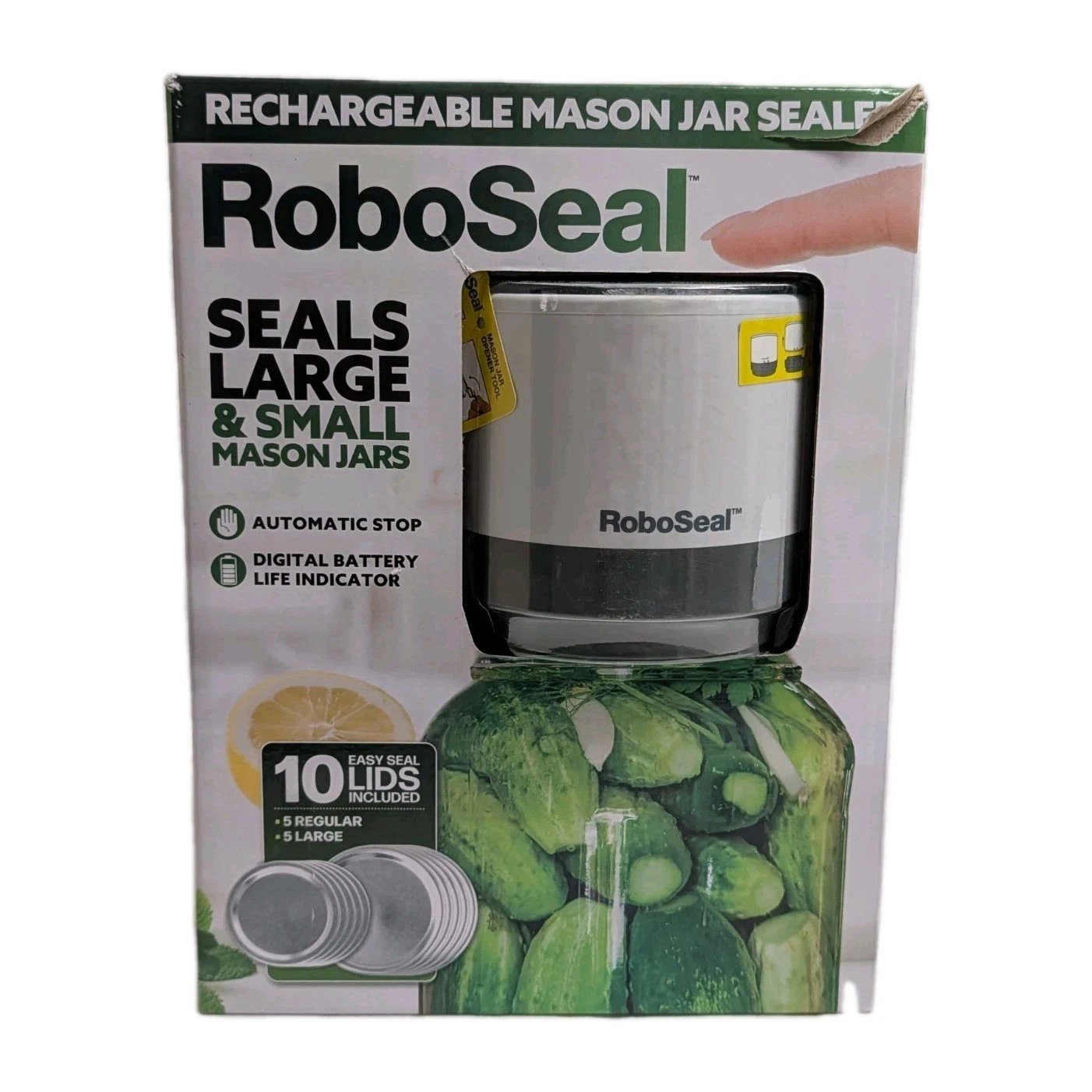 RoboSeal Rechargeable Jar Vacuum Sealer Kit w/10 Lids 1 Touch Operation New