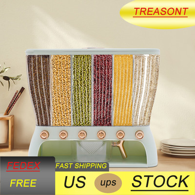 Rice Dispenser Grains Container with Measuring Cup 6 Grid Rice Storage Dry Food
