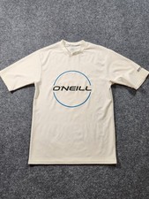 O'NEILL Skins Rash Guard Sun Shirt Men Small Off-White Slim 50 UV Surf Swim UPF