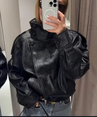 Zara Faux Black Leather  Bomber Jacket Viral 4391/872/800 XS SMALL MED LARGE XL
