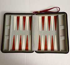 Travel Backgammon Zippered Folding Case with Wrist Strap Complete Set Vintage