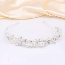 Silver Bridal Headband With Pearls Wedding Headpieces for Brides Crystal