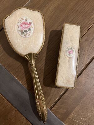 VINTAGE PORZELLAN ROSE SCHMINKTISCH SET NYLON MADE IN ENGLAND