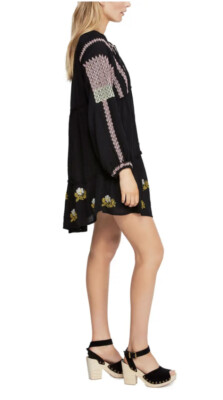 Free People Womens Wild Horses Long Sleeves Embroidered Mini Dress Black  Medium | eBay UK