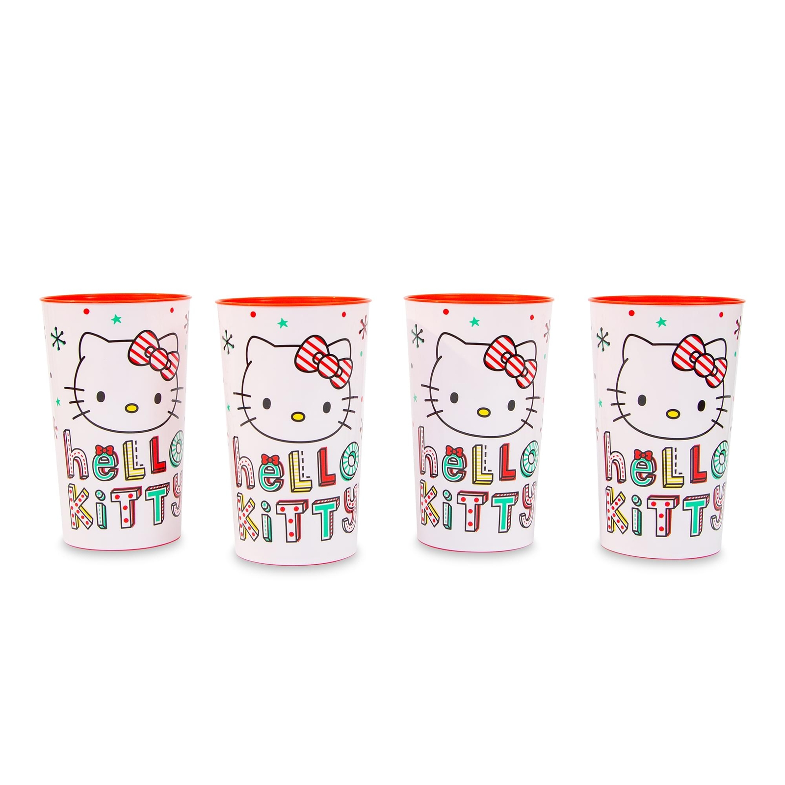 Sanrio Hello Kitty Holiday 4-Piece Plastic Cup Set | Each Holds 22 Ounces